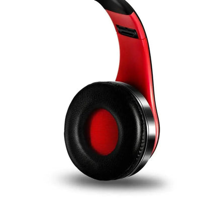 Stevvex over-ear wireless stereo headset red and black with cushioned ear pads metal ring on Tampa Home & Garden Store