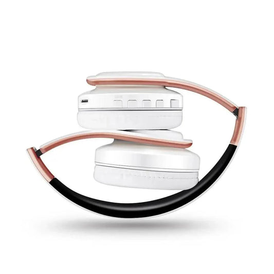 Stevvex white over-ear wireless headphones with rose-gold foldable headband on Tampa Home & Garden Store