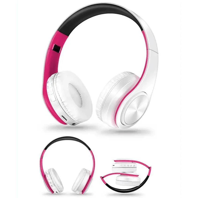 Stevvex over-ear wireless headphones white with pink accents, foldable design on Tampa Home & Garden Store