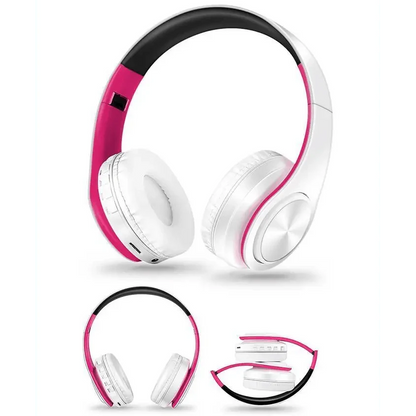 Stevvex over-ear wireless headphones white with pink accents, foldable design on Tampa Home & Garden Store