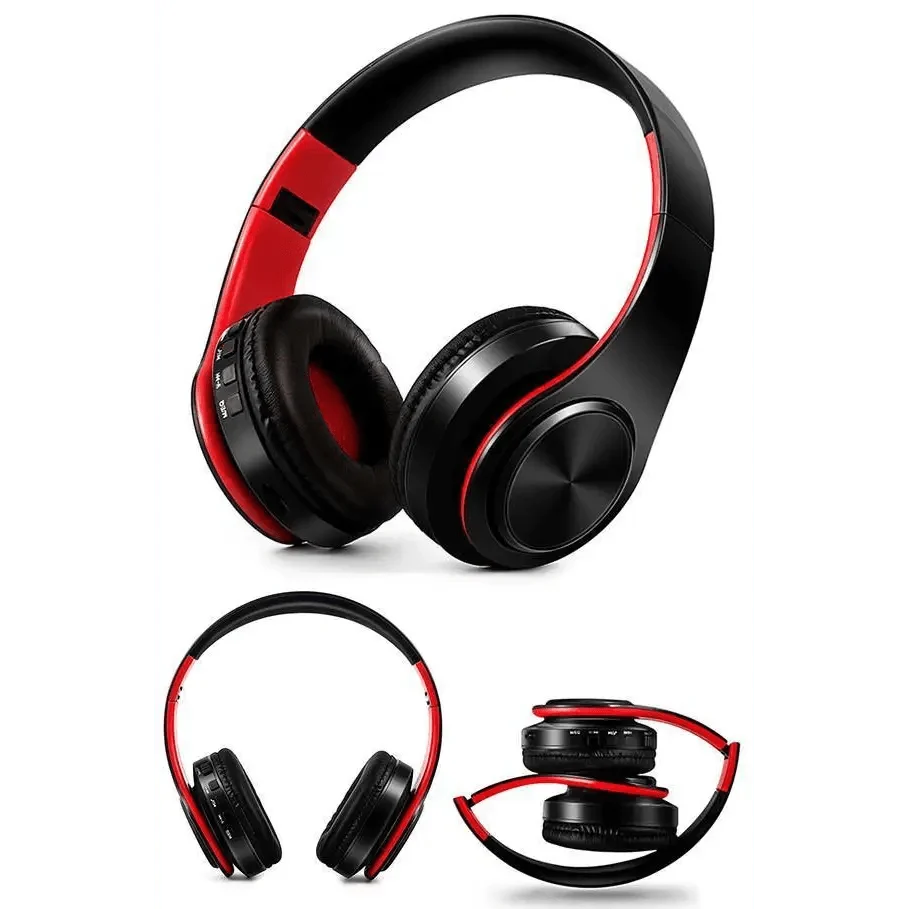 Stevvex over-ear wireless headphones with red accents and foldable design on Tampa Home & Garden Store