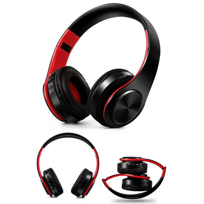 Stevvex over-ear wireless headphones with red accents and foldable design on Tampa Home & Garden Store