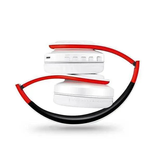 Stevvex over-ear wireless Bluetooth headphones white with red/black headband foldable on Tampa Home & Garden Store