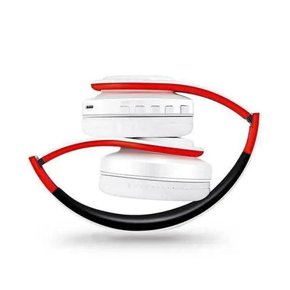 Stevvex over-ear wireless Bluetooth headphones white with red/black headband foldable on Tampa Home & Garden Store