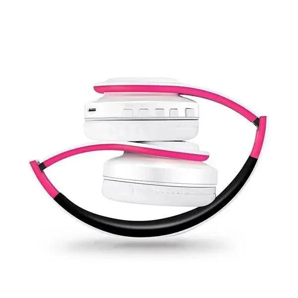 Stevvex over-ear wireless headphones white with pink accents, foldable stereo headset on Tampa Home & Garden Store