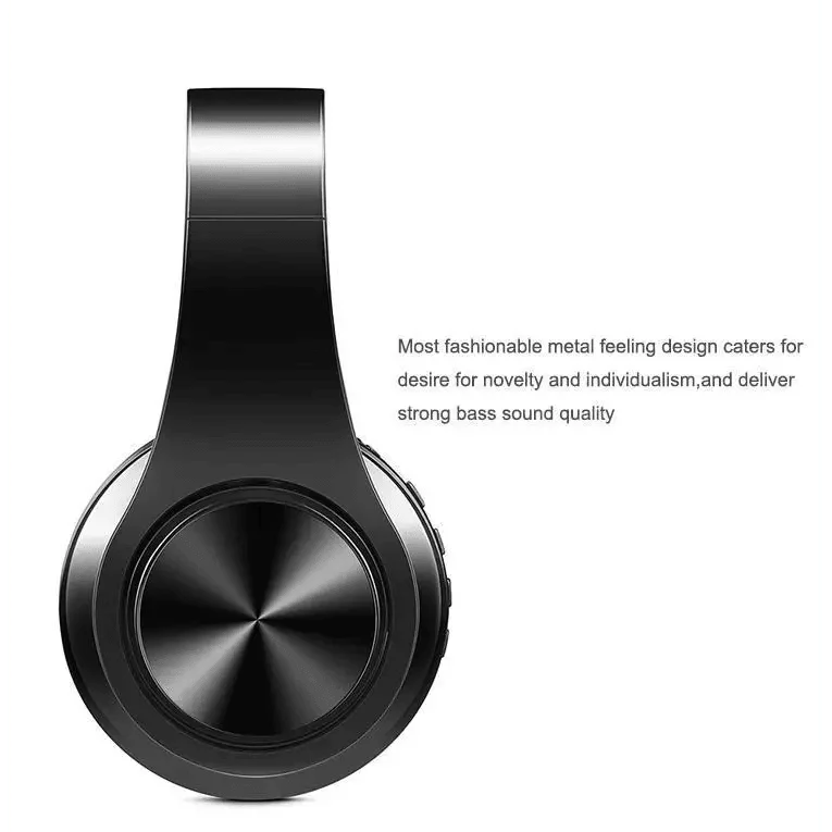 Stevvex over-ear wireless Bluetooth headset, foldable black metal design, stereo headphones on Tampa Home & Garden Store