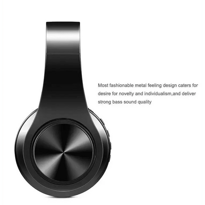Stevvex over-ear wireless Bluetooth headset, foldable black metal design, stereo headphones on Tampa Home & Garden Store