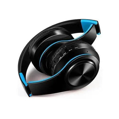 Stevvex over-ear wireless Bluetooth headphones with blue accents, foldable design on Tampa Home & Garden Store