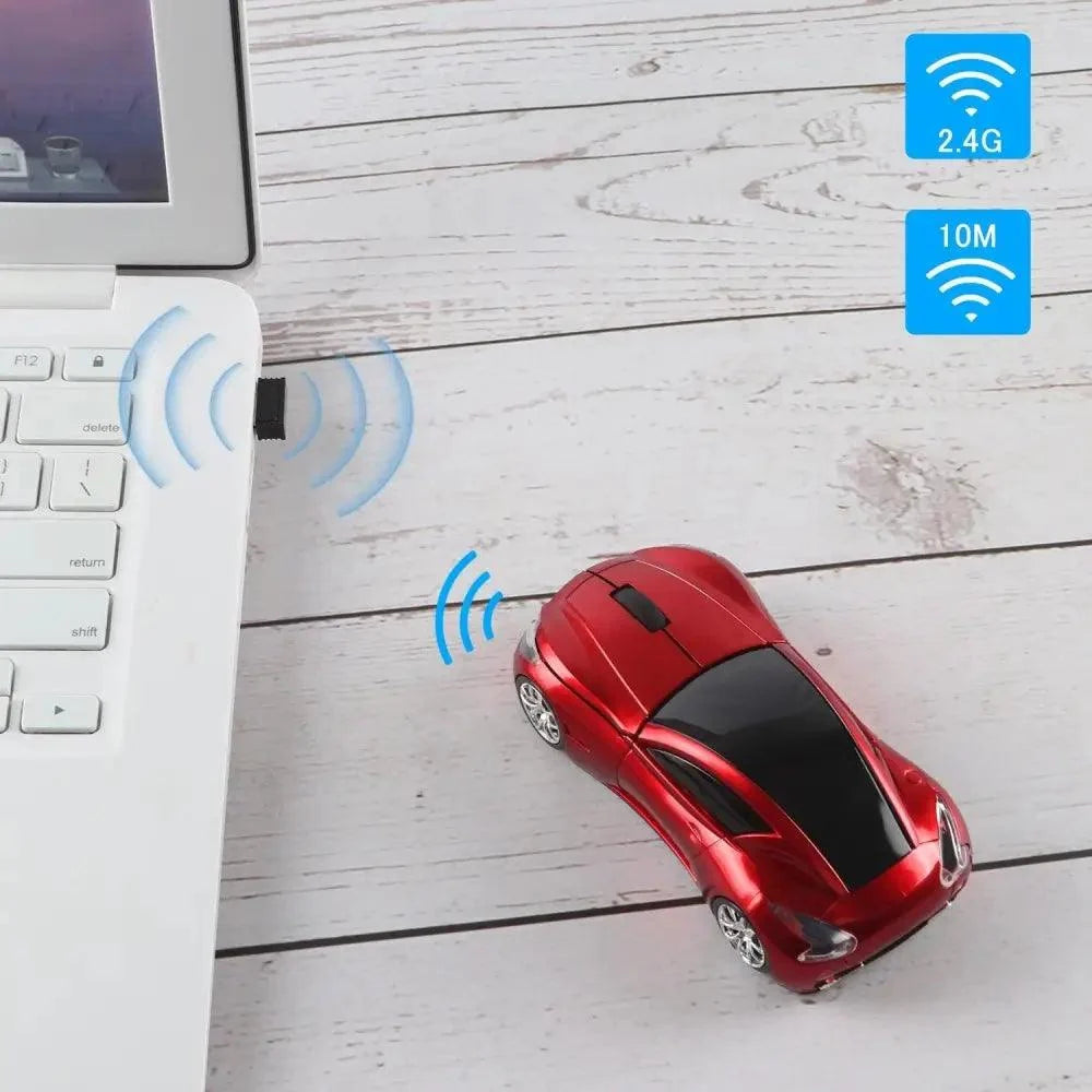 Stevvex car-shaped wireless mouse, red glossy finish, 1600 DPI, USB receiver for PC/laptop on Tampa Home & Garden Store