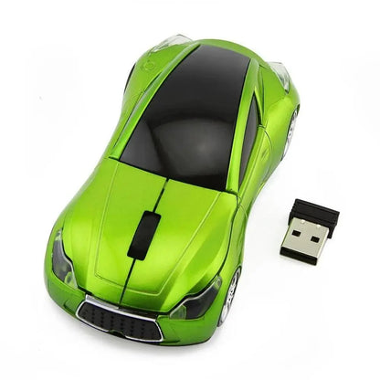 Stevvex car-shaped wireless mouse, green plastic, 1600 DPI with USB receiver on Tampa Home & Garden Store