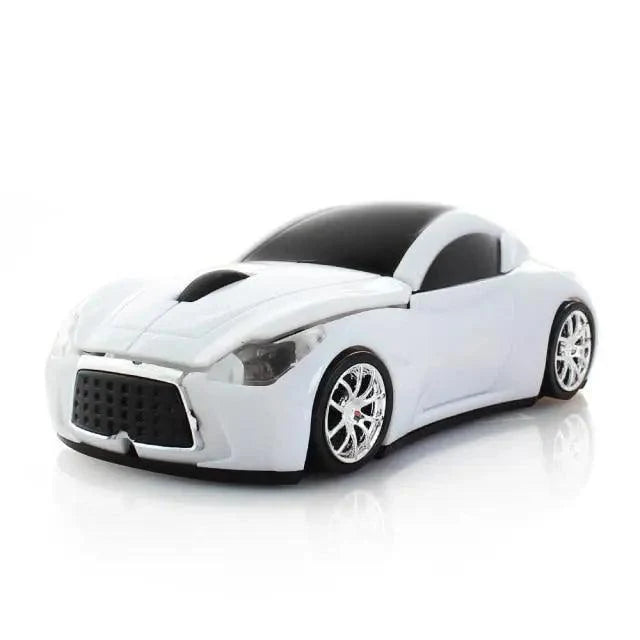 Stevvex white car-shaped wireless mouse, mini 3D ergonomic PC gamer with USB receiver on Tampa Home & Garden Store