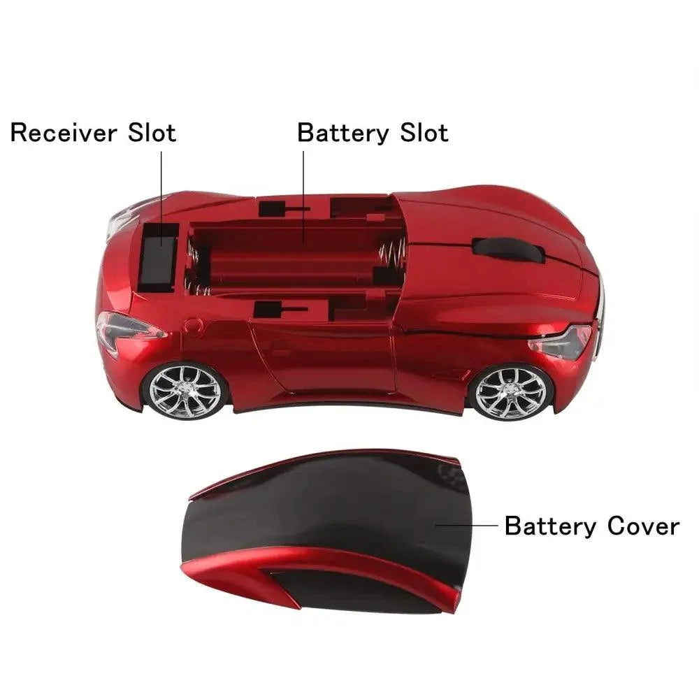 Stevvex car-shaped wireless mouse, red glossy finish, 1600 DPI USB receiver on Tampa Home & Garden Store