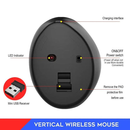 Vertical wireless gaming mouse Stevvex ergonomic rechargeable black with mini USB receiver on Tampa Home & Garden Store