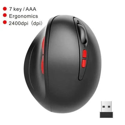 Wireless vertical ergonomic gaming mouse, black with red side buttons and USB dongle, 2400dpi on Tampa Home & Garden Store