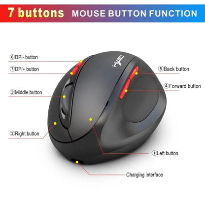 Wireless vertical ergonomic gaming mouse Stevvex, 7-button USB, black with red DPI on Tampa Home & Garden Store