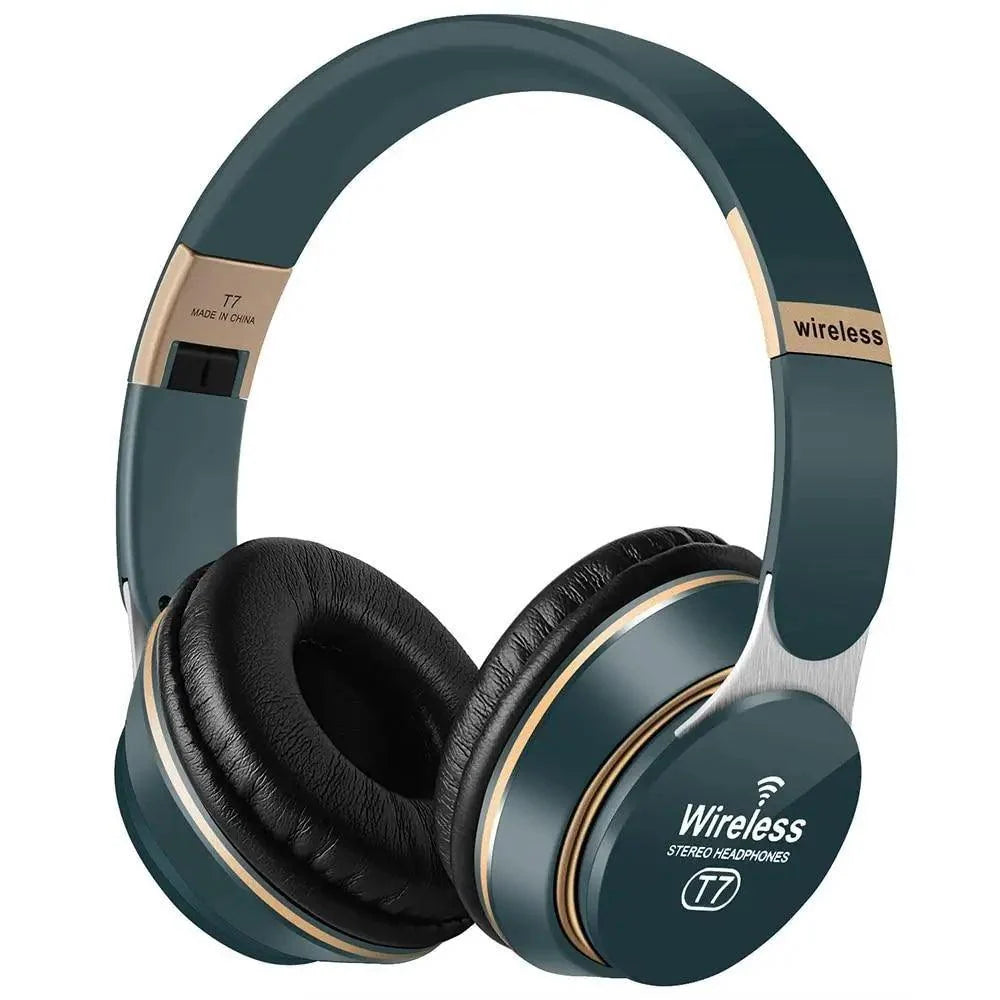 Wireless headphones Stevvex T7 teal foldable neckband with mic over-ear cushioned on Tampa Home & Garden Store