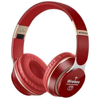 Stevvex wireless headphones red over-ear with mic, foldable design and gold accents on Tampa Home & Garden Store