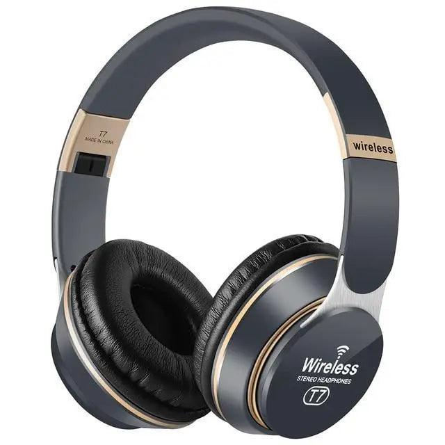 Stevvex wireless headphones navy blue with gold accents foldable over-ear headset with mic on Tampa Home & Garden Store