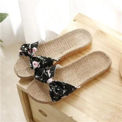 Casual women's cotton slippers Stevvex with soft EVA sole and black floral bow strap on Tampa Home & Garden Store