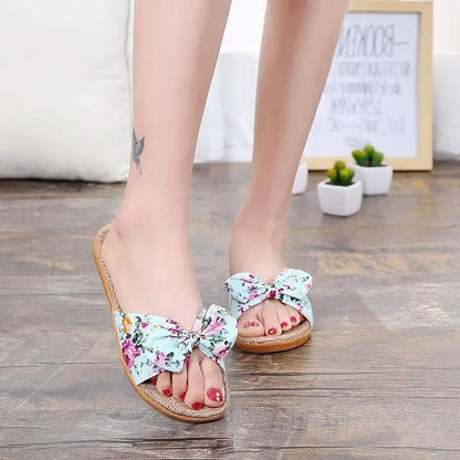 Casual women's cotton slippers with floral bow, open-toe EVA sole, Stevvex ST65623HLI on Tampa Home & Garden Store