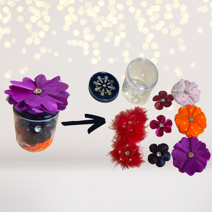 Sugar Skull Party decor kit by Chicky Chicky Bling Bling; purple fabric flowers on Tampa Home & Garden Store
