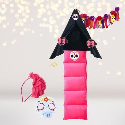 Sugar Skull Play Set tent with black teepee and pink base, skull decals and garland on Tampa Home & Garden Store