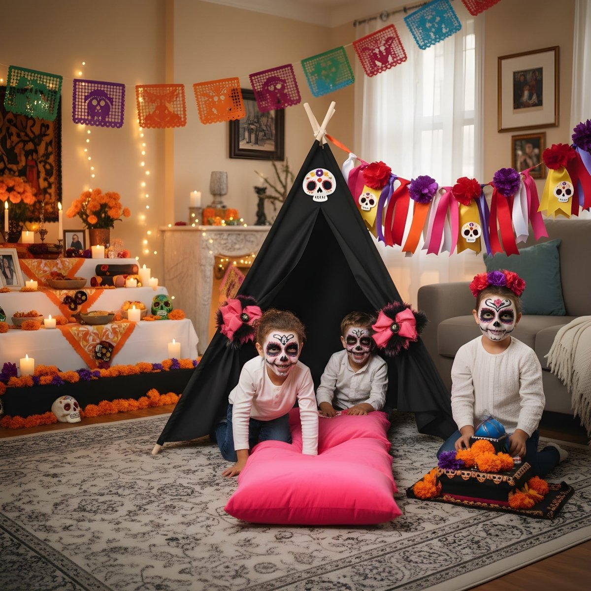 Sugar Skull Play Set black teepee tent for pretend play by Chicky Chicky Bling Bling on Tampa Home & Garden Store