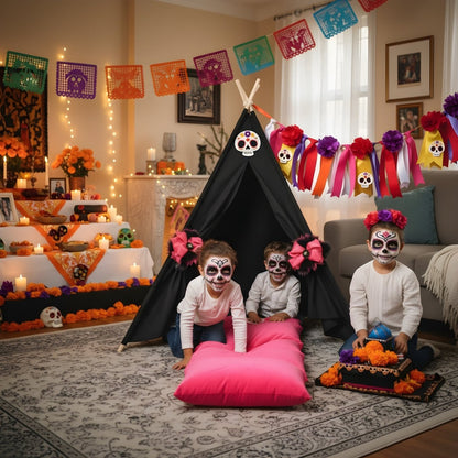 Sugar Skull Play Set black teepee tent for pretend play by Chicky Chicky Bling Bling on Tampa Home & Garden Store