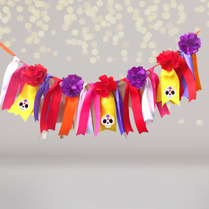 Sugar Skull Play Set garland with colorful tissue streamers and skull tags on Tampa Home & Garden Store