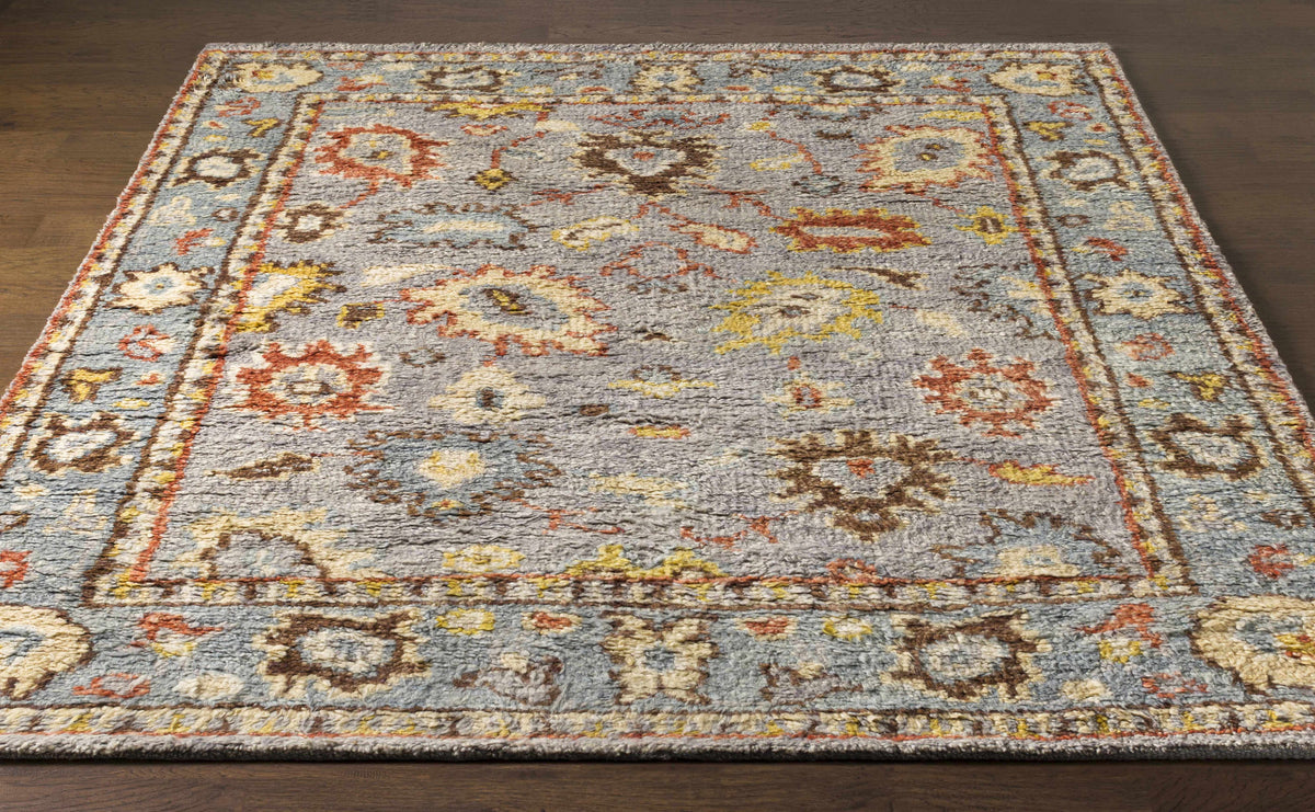 Suisun Premium Rug, Clearance blue-gray rug with colorful floral medallions, Boutique Rugs on Tampa Home & Garden Store