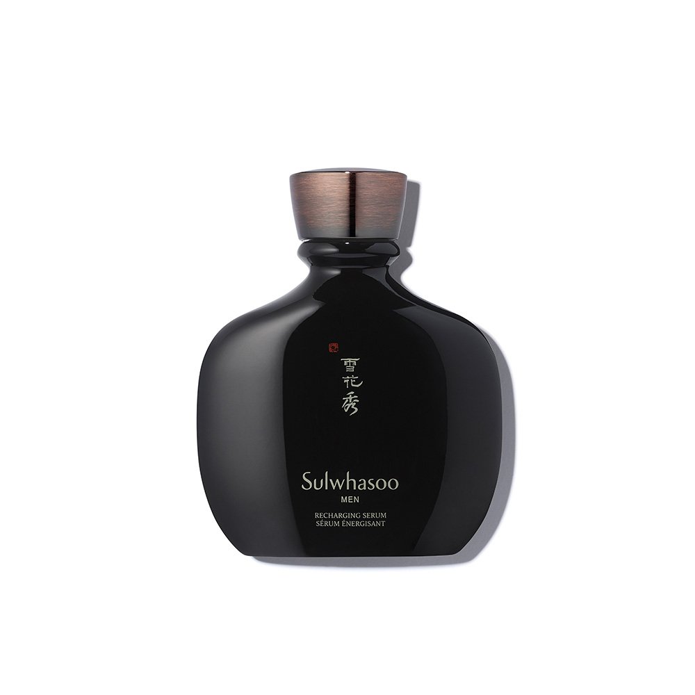 Sulwhasoo Men Recharging Serum bottle in black glass with wood-toned cap on Tampa Home & Garden Store