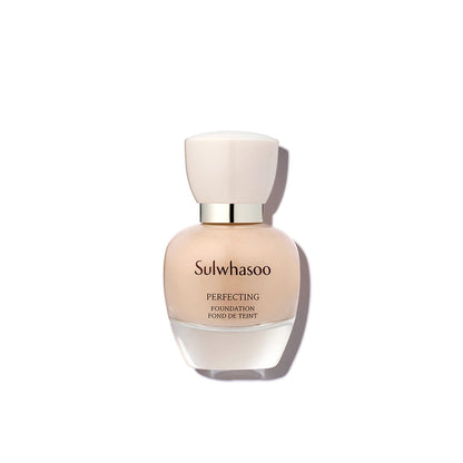 Sulwhasoo Perfecting Foundation bottle beige liquid foundation with white cap and gold collar on Tampa Home & Garden Store