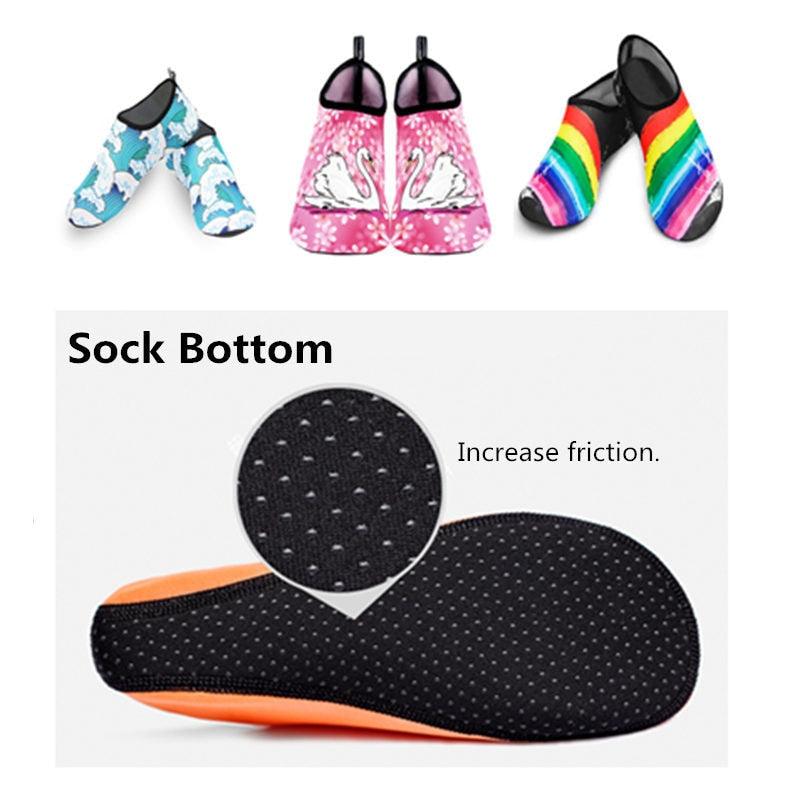 Stevvex barefoot water shoes collage with three aqua socks and dotted non-slip sock bottoms on Tampa Home & Garden Store