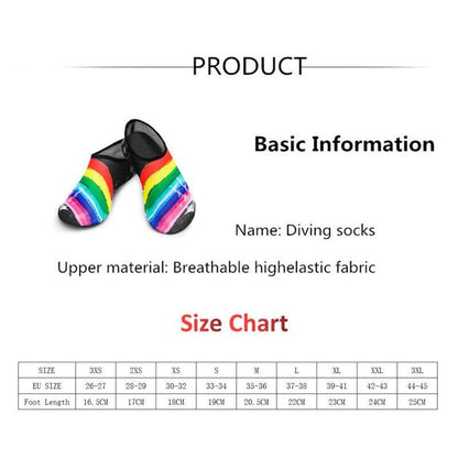 Diving socks rainbow striped water shoes by Stevvex for beach and swimming on Tampa Home & Garden Store