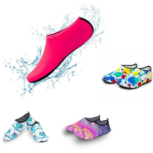 Stevvex barefoot water shoes assortment with pink slip-on and three patterned slippers on Tampa Home & Garden Store