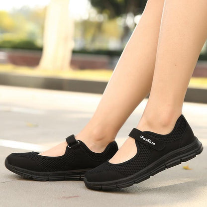 Stevvex women's black breathable mesh espadrille sneakers with Velcro strap Fashion label pair on Tampa Home & Garden Store