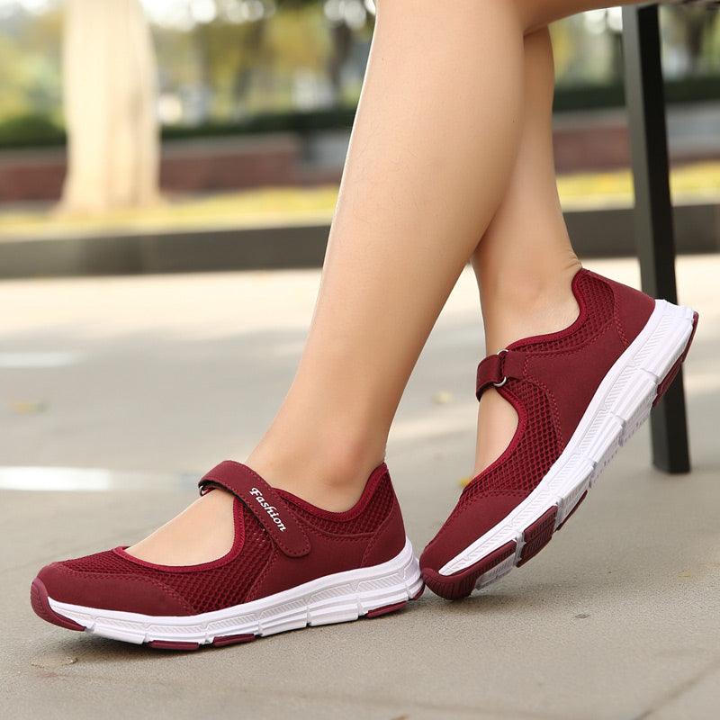 Summer Breathable Women Espadrilles Sneakers red mesh with white sole and adjustable strap on Tampa Home & Garden Store