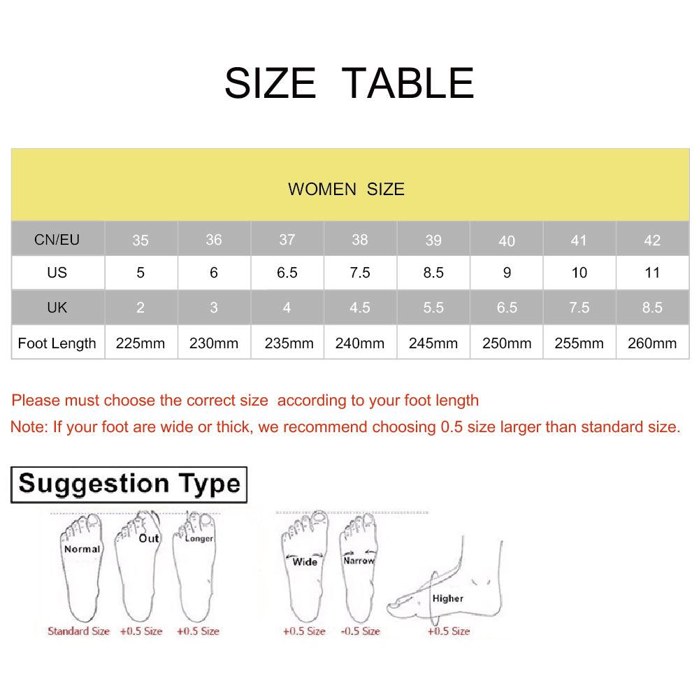 Summer breathable women espadrilles sneakers size chart with foot length guide Stevvex on Tampa Home & Garden Store
