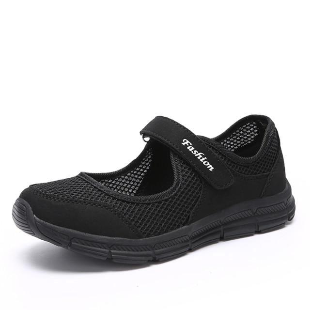 Stevvex women's breathable mesh sneakers with black upper and Velcro strap on Tampa Home & Garden Store