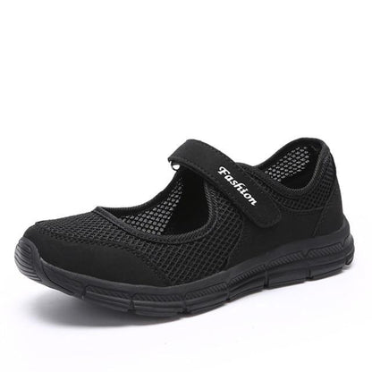 Stevvex women's breathable mesh sneakers with black upper and Velcro strap on Tampa Home & Garden Store