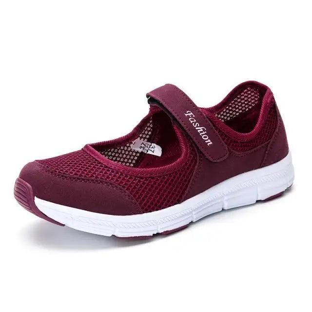 Summer Breathable Women Sneakers burgundy mesh Velcro strap Stevvex on Tampa Home & Garden Store