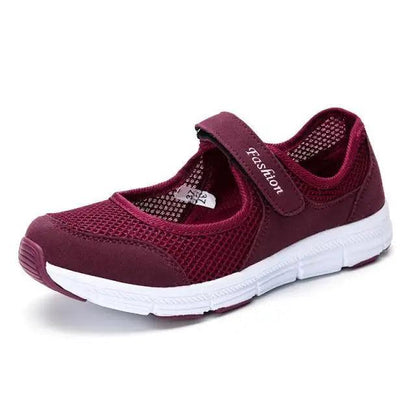 Summer Breathable Women Sneakers burgundy mesh Velcro strap Stevvex on Tampa Home & Garden Store