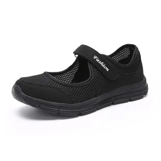 Stevvex women's breathable mesh sneakers black with Velcro strap for a comfy fit on Tampa Home & Garden Store