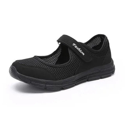 Stevvex women's breathable mesh sneakers black with Velcro strap for a comfy fit on Tampa Home & Garden Store
