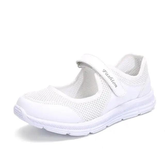 Stevvex ST14578QRG women's white mesh sneakers with breathable upper and Velcro strap on Tampa Home & Garden Store