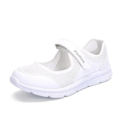 Stevvex ST14578QRG women's white mesh sneakers with breathable upper and Velcro strap on Tampa Home & Garden Store