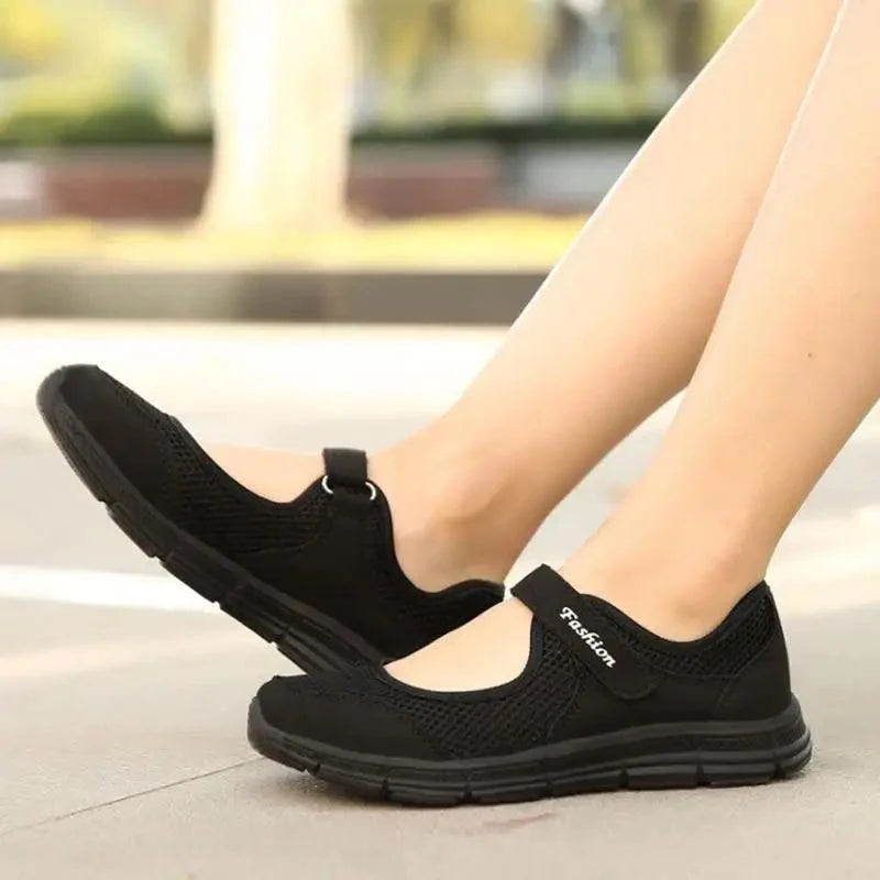 Summer breathable women sneakers Stevvex black mesh with slip-on strap for lightweight comfort on Tampa Home & Garden Store