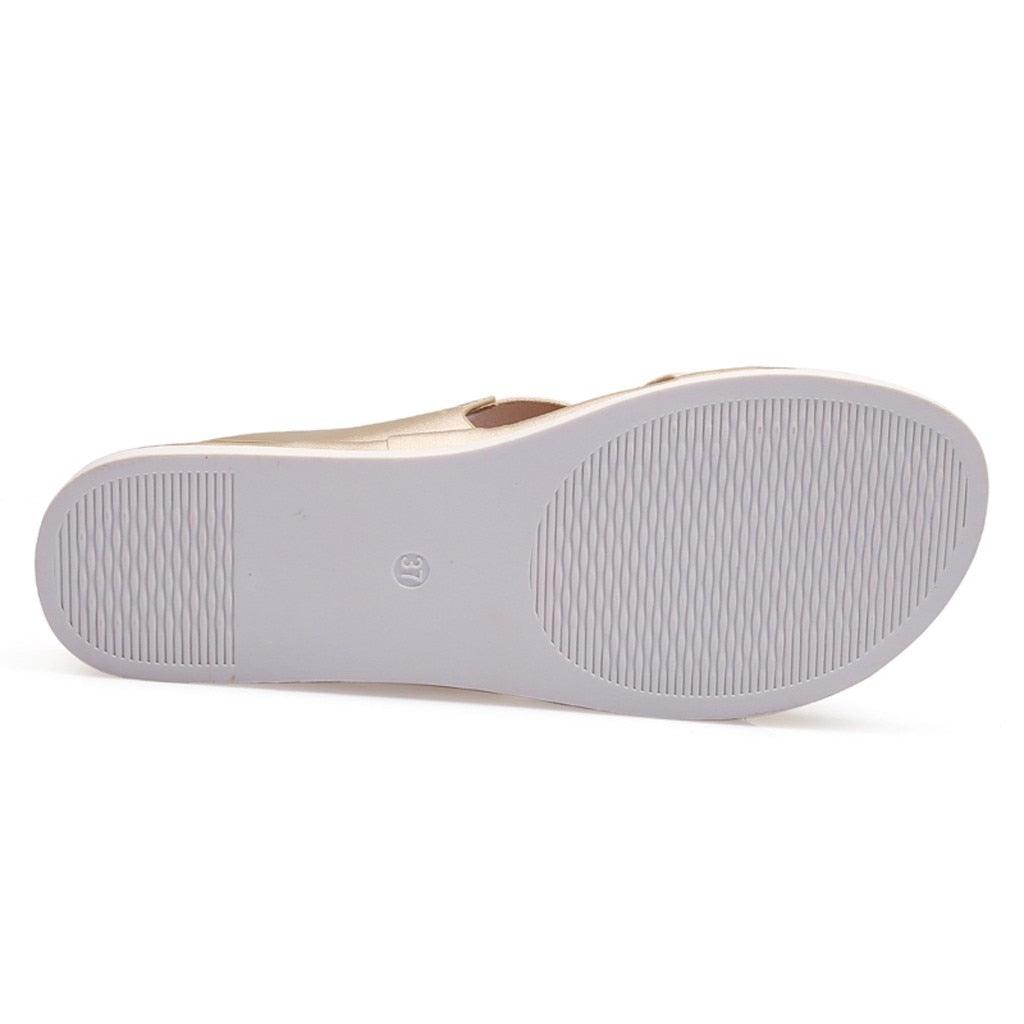 Summer comfy slip-on women sandals beige textile upper with gray non-slip outsole bottom on Tampa Home & Garden Store