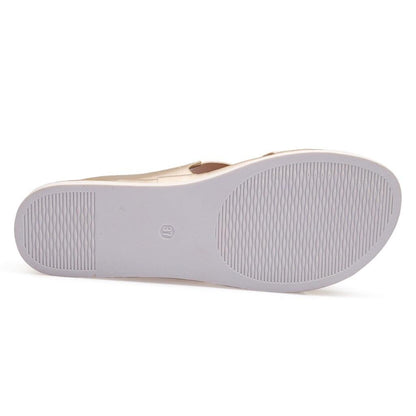 Summer comfy slip-on women sandals beige textile upper with gray non-slip outsole bottom on Tampa Home & Garden Store