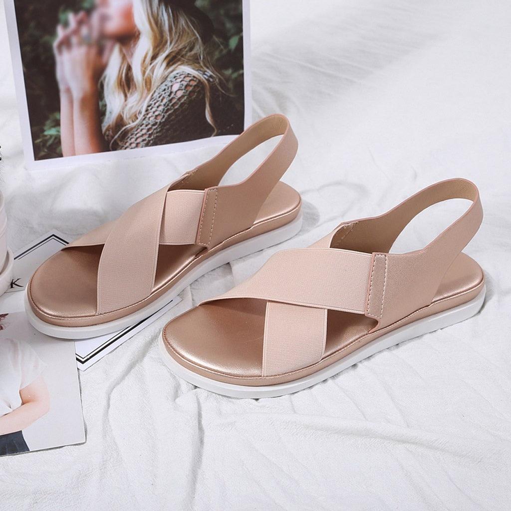Stevvex slip-on sandals for women light pink elastic straps slingback white sole on Tampa Home & Garden Store
